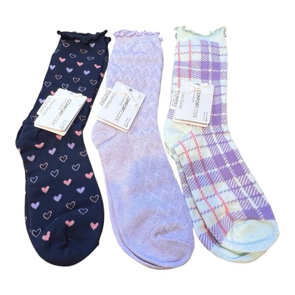 Cuddl Duds Comfort Code Socks Lot Of 3 Crew Socks Size 4-10 Plush Fill Purple - Picture 1 of 3